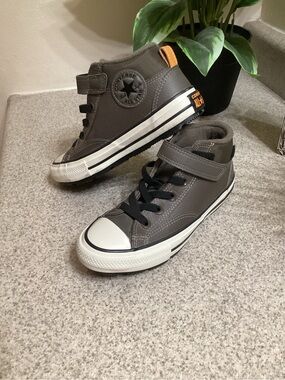 Converse Kids Gray High-Top Sneakers with Orange Heel Tab